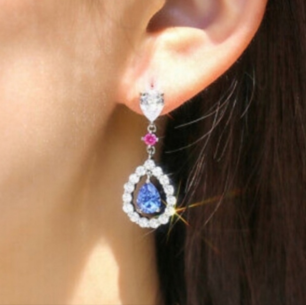 Blue and Pink Sapphire Teardrop Earrings